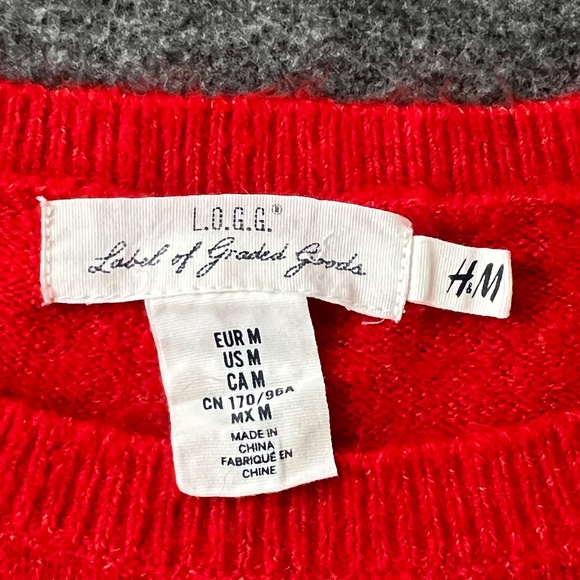 H&M LOGG Apres Ski Sweater Sz M Wool Blend Crew Neck Oversized Lodge Snow Winter - Picture 2 of 11